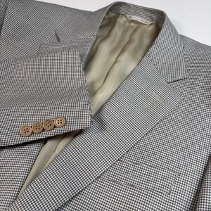Canali‎ Houndstooth Blazer Men's 52L Beige Pure Wool Made in Italy Sport Coat